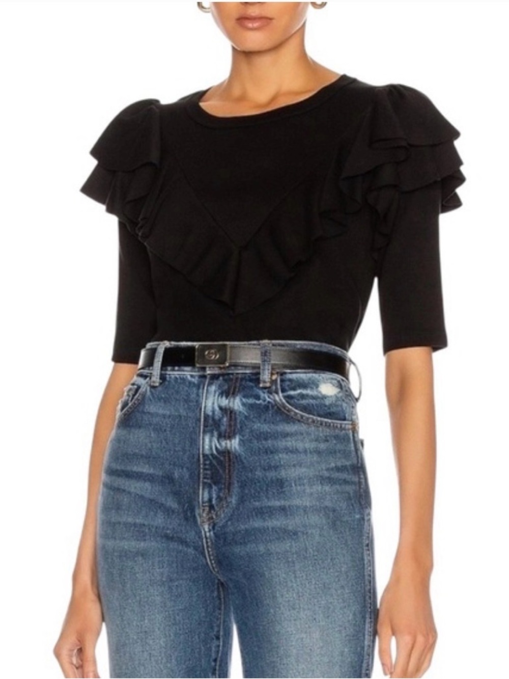 Veronica Beard Pazia Ruffle Knit Top size small black